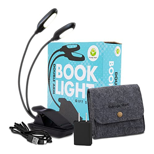 Luz De Libro Doble Brazo Recargable Leer Cama, Luz De C...