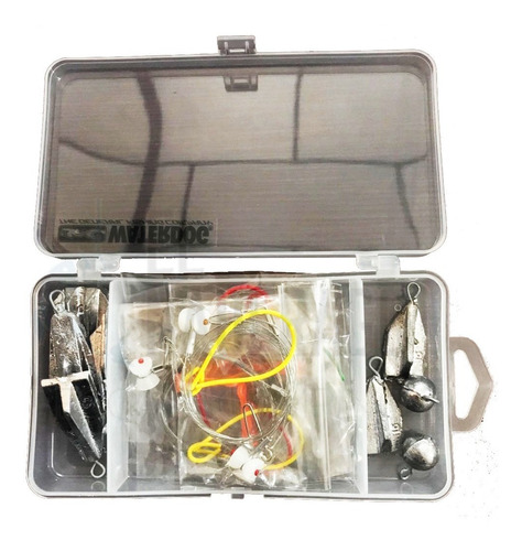 Caja De Pesca Gavetero Waterdog + Plomadas + Líneas Río Peje