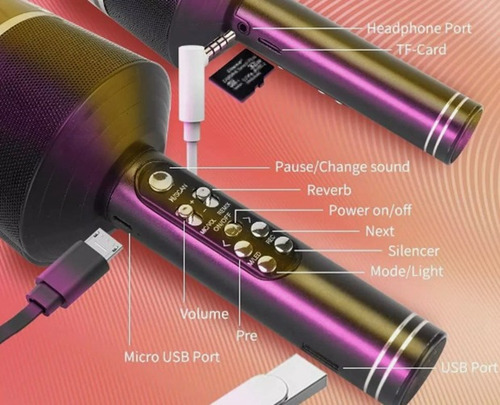 Karaoke Micrófono Bluetooth Inalámbrico Envolvente Estéreo