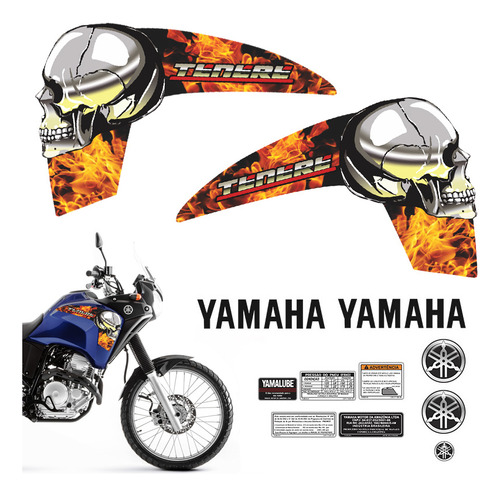 Adesivos Tenere 2013 Moto Yamaha Faixa Tanque Caveira Chamas