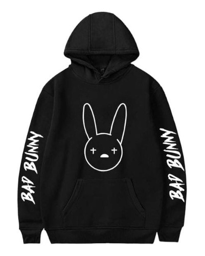 Buso Hoddie Bad Bunny - Buzo Negro Gato Malo Con Capota 