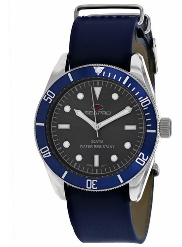 Reloj Hombre Seapro Sp0301 Cuarzo 42mm Pulso Azul En Cuero