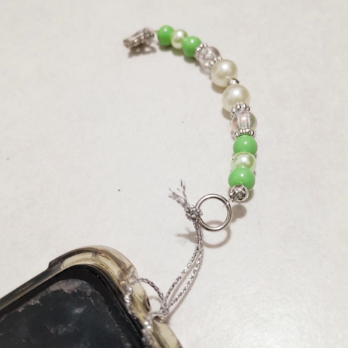 Correa Celular Accesorio Perlas Colgante Adorno Verde