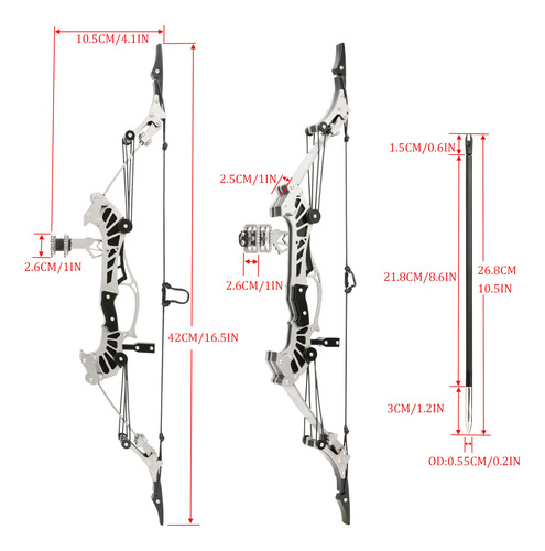 Juego De Arco Compuesto Y Flechas Lth/rth 15-42 Cm Tiro Blan Plateado Ambidiestro