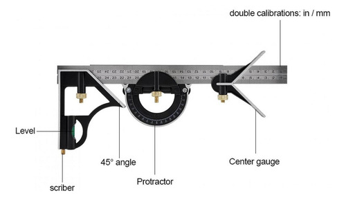 ** Régua De Ângulo Reto De Combinação De Metal Ajustável 3