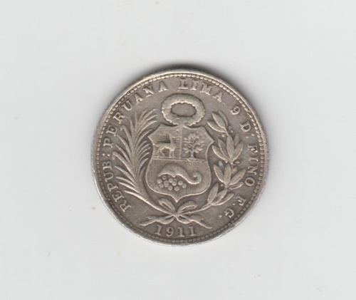 Moneda Perù 1/5 Sol Año 1911 Fe Plata Muy Bueno