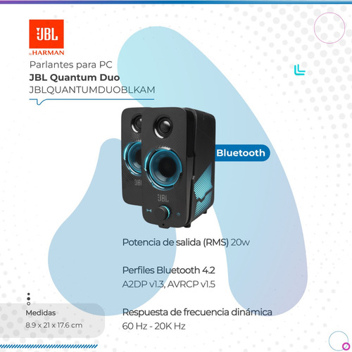 Imagen 2 de 10 de Parlantes Jbl Quantum Duo Para Pc Con Bluetooth