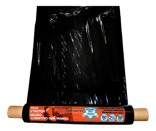 Film Stretch Negro Mango Virgen Super Cubritivo 50cm Rollo