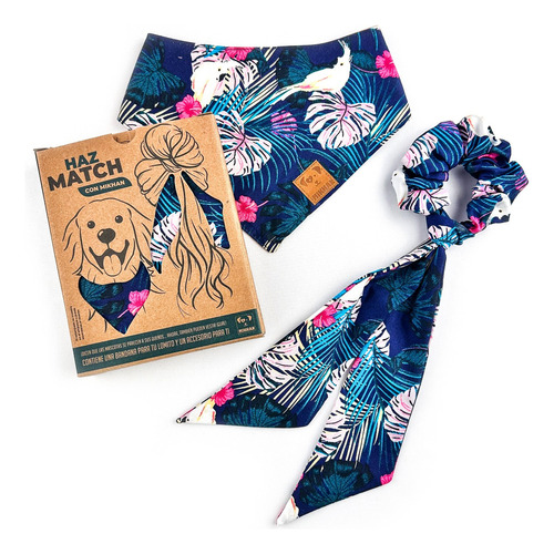 Mikhan Match Dúo Bandana Perro + Scrunchie Humano Tropical M