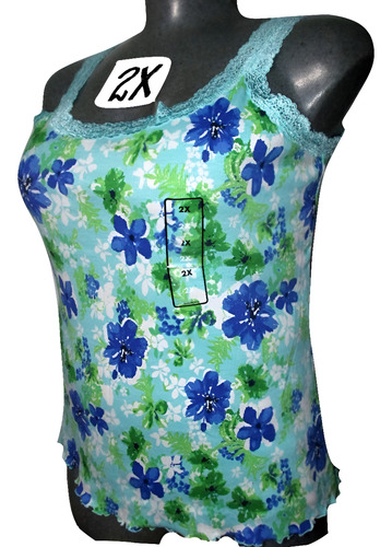 Blusa Azul Estampada Flores Sin Manga Talla 2x (38/40) Basic