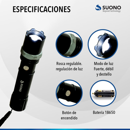 Linterna Led Tactica Campamento Recargable Cegadora Caza 12v Color de la linterna Negro Color de la luz Blanco