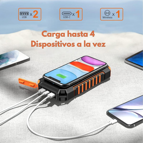 Power Bank Solar 20000mah Batería Portátil Carga Inalambrica