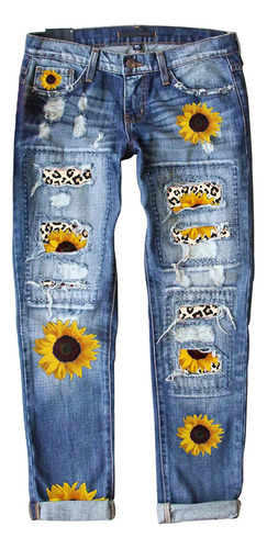 Jeans Ajustados Casuales Con Estampado De Parches A Cuadros