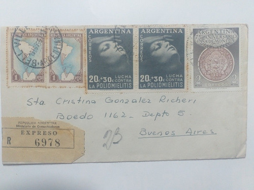 Sobre Registrado Argentina Multiple Franqueo 1956