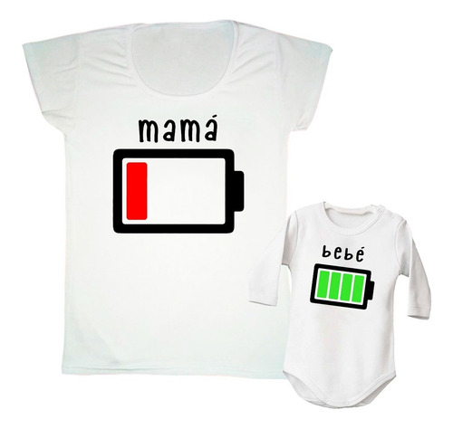 Remera + Body Bebé Regalo Ideal Mama Madre Bateria Amor