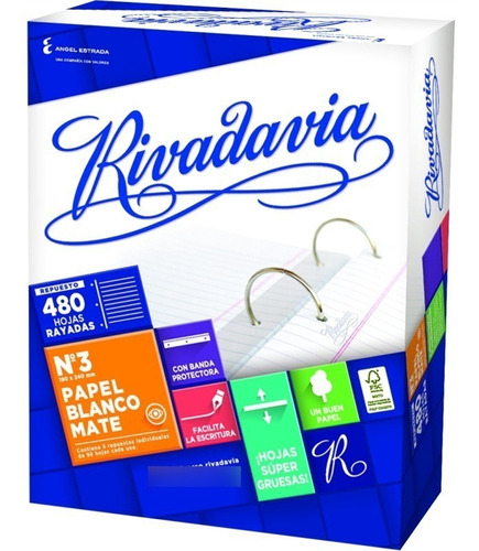 Repuesto Numero 3 Rayado 480 Hojas Rivadavia Blanco Mate