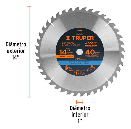 Sierra Circular Madera 14' 40 Dientes Centro 1' 18322