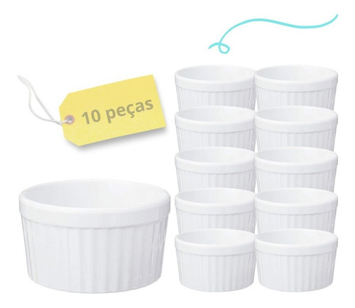 Kit 10 Tigela Ramekin Ramquim 90ml De Porcelana Hotel Buffet Cor Branco Canelado