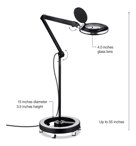 Lupa Lámpara De Pie Con Lupa 3 Y 5 Diopter Profesional