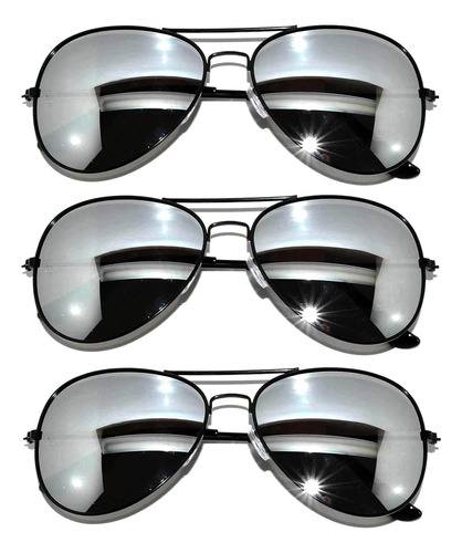 Gafas De Sol De Aviador  Plata  Paquete De 3   Negro