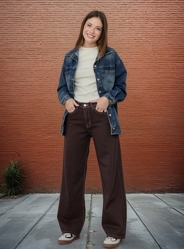 Pantalon Cenitho Wide Leg Chocolate Clasico Rigido