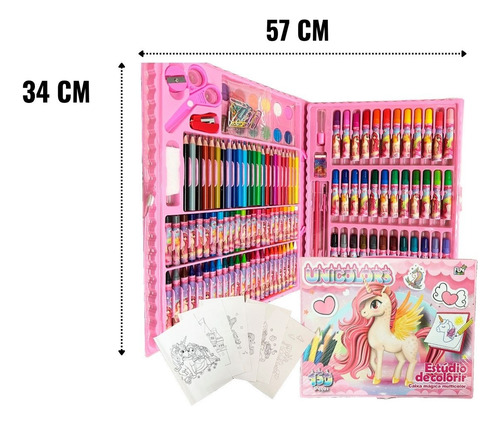 Maleta De Pintura Infantil Menina Estojo 150 Pç Para Colorir