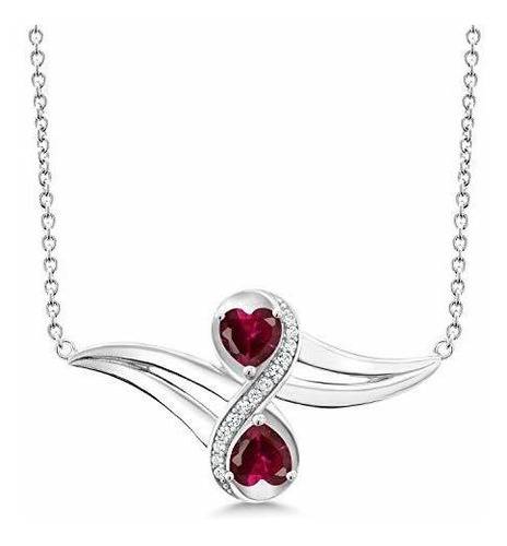 Collar - 925 Sterling Silver Created Ruby And White Created 