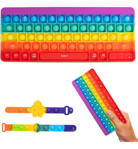 Rainbow Pop It Keyboard & Bracelet Set - Popit Fidget Toy Pa