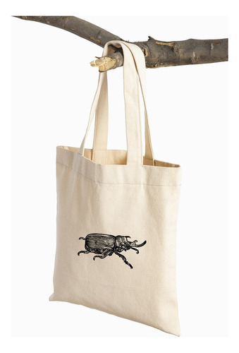 Tote Bag De Lienzo 100% Algodón Ilustración Escarabajo