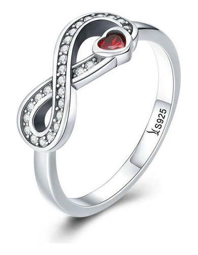 Anillo Para Mujer Amor Infinito Corazon Rojo En Plata 925