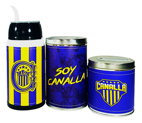 Combo Rosario Central Mate Plástico Yerberas Azucareras