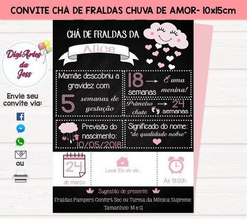 Imagem 1 de 3 de Convite Chuva De Amor (benção) - Chá De Fralda Digital