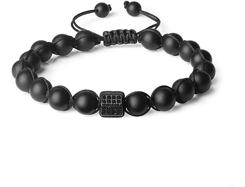 Pulsera Onix Negro Mate Separador Central Hexagonal