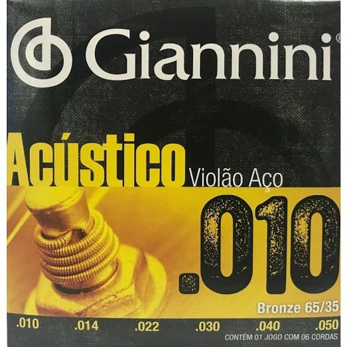 Imagem 2 de 2 de Encordoamento Corda Violão Aço Giannini Acústico 010 Bronze