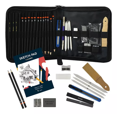 Kit de suministros de dibujo para artista, kit completo de suministros de  pintura, kit de dibujo profesional con lápices de carbón, estuche de regalo