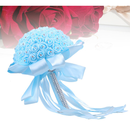 Ramo De Boda De Rosas Artificiales Azules Con Detalles De Cr