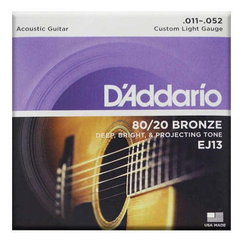 Daddario Ej-13 Juego 6 Cuerdas Acustica Bronze 80/20 11-52
