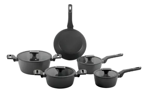 JOGO DE PANELAS BRINOX CERÂMICO 5 PÇS CARBON CERAMIC INDUÇÃO COR PRETO