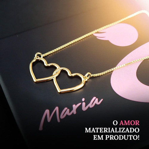 Pulseira Feminina Dourada Coração Duplo Com Extensor