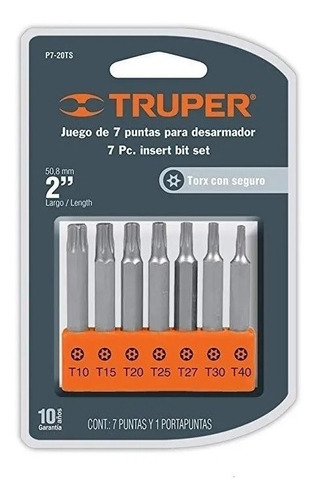 Juego De 7 Puntas Torx Tamper Truper Profesional