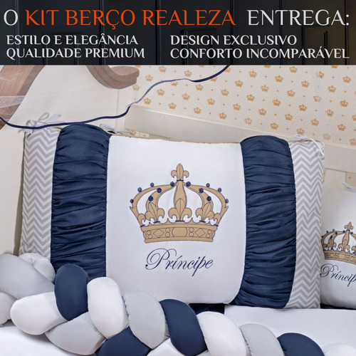 Enxoval Berço 11 Peças Menino Realeza Com Mosquiteiro