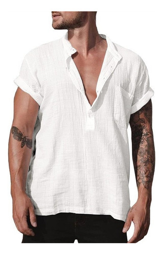 Camisa De Playa Casual De Lino De Manga Corta Para Hombre