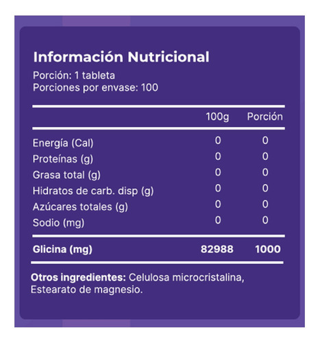 Glicina 1000mg 100 Tabletas / Yoursups Sin Sabor