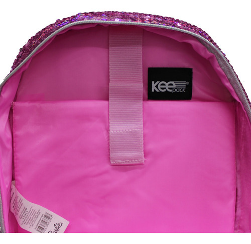 Mochila Juvenil Barbie Lentejuela Mnn Color Rosa Chicle Diseño De La Tela Lisa