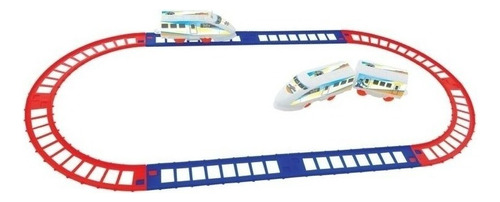 Trem Brinquedo Trenzinho Infantil Elétrico Àpilha Locomotiva Cor Azul E Vermelho