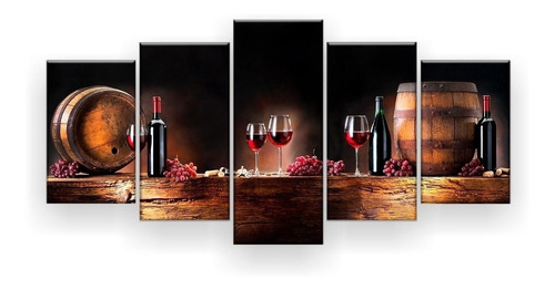 Quadro Decorativo Vinho Uvas Mosaico 5pc 129x61 Sala Quarto