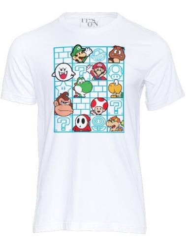 Playera Personajes De Mario Bross. Escenario Videojuego Azul