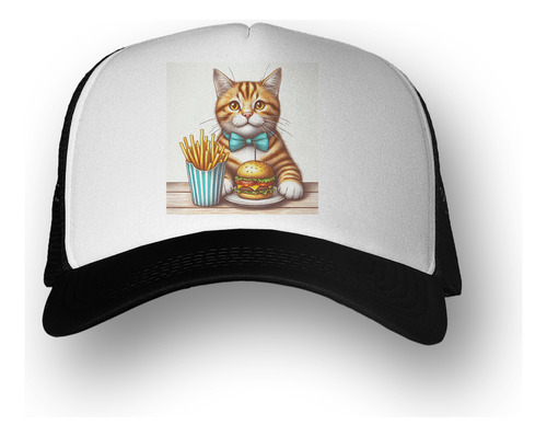 Gorra  Gato Con Moño Comiendo Sentado Burger