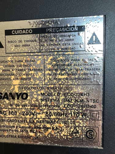 Tv Televisor 32 Sanyo Vizzon Lcd-32xh3 (Usado)