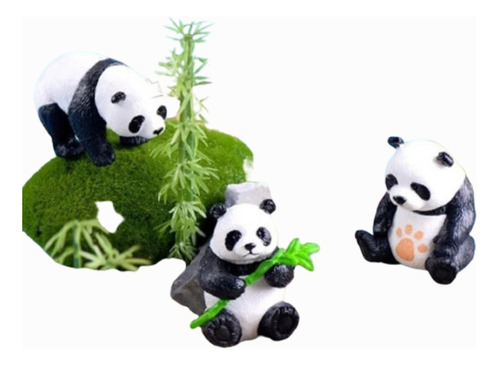 3 Osos Panda Miniatura Figura Micropaisaje Casa Muñecas